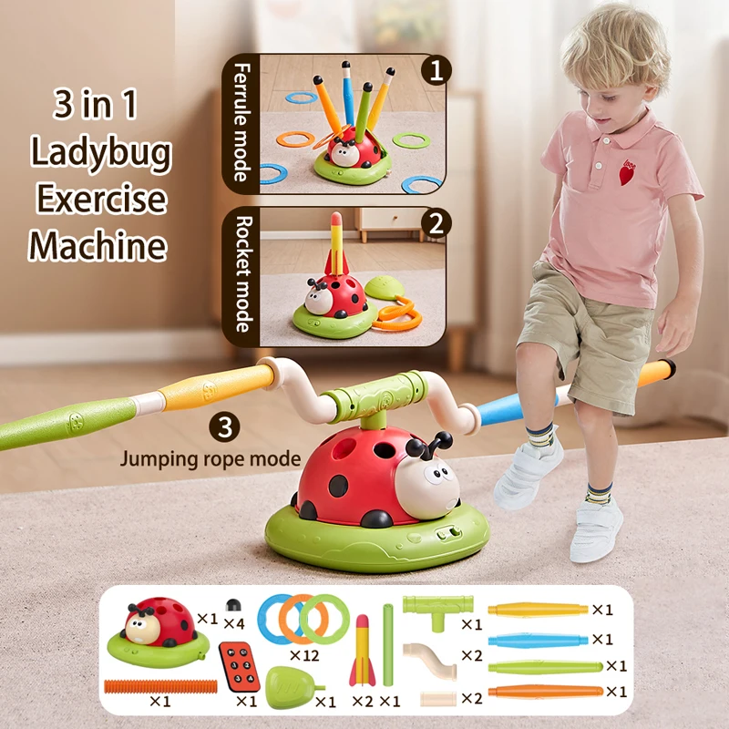 Ladybug Sport Entertainment Game Toy |Multifunction Rope Skipping Machine Ferrule Jump Rocket Launcher Outdoor Educational