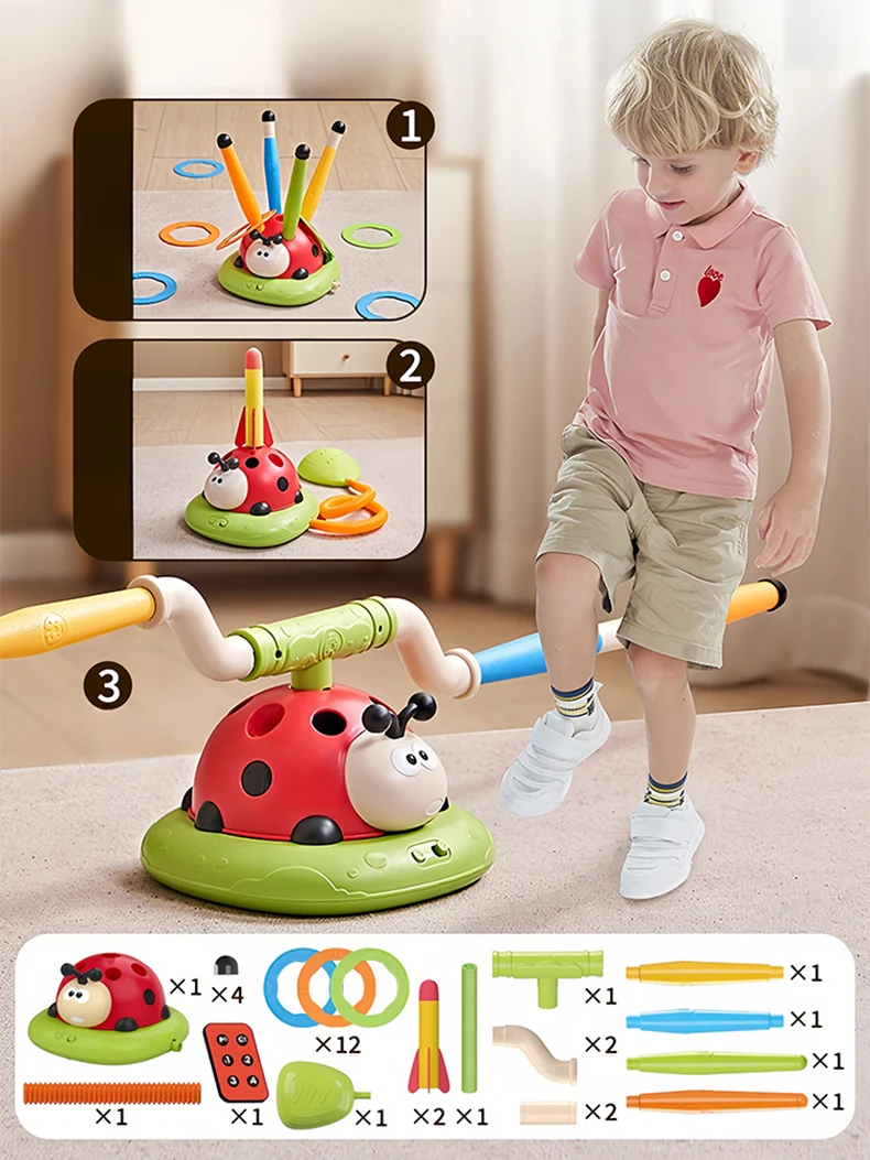 Ladybug Sport Entertainment Game Toy Multifunction Rope Skipping Machine Ferrule Jump Rocket Launcher Outdoor Educational