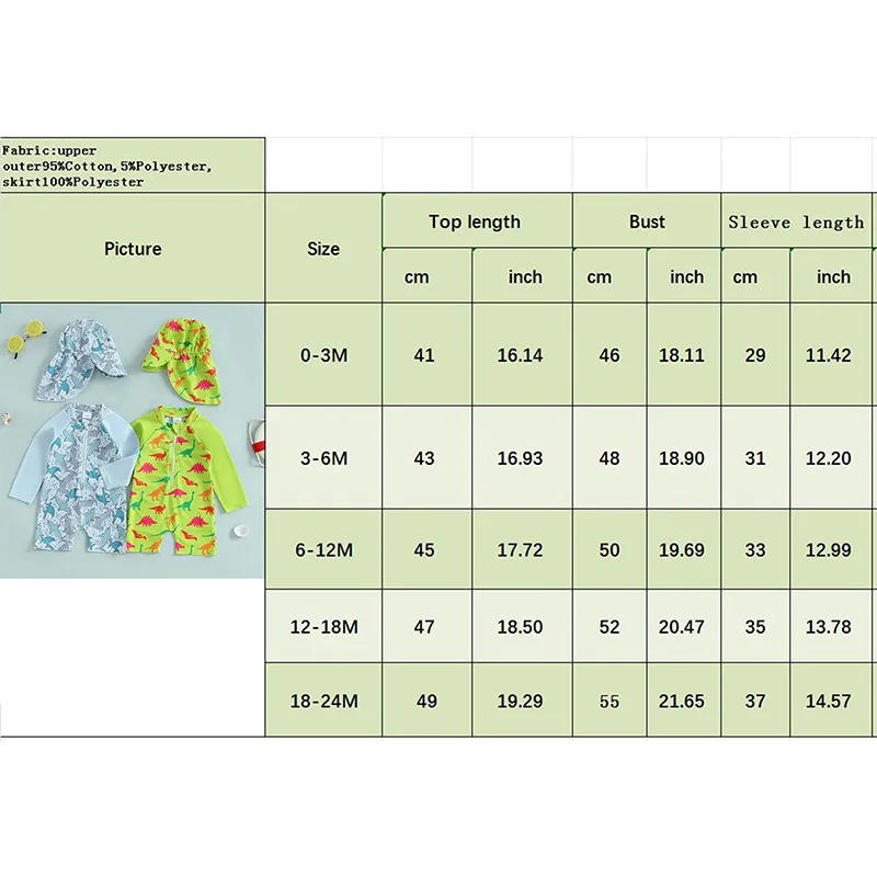 Citgeett Summer Infant Baby Boys Swimsuit Playsuits Cartoon Print Zipper Long Sleeve Bathing Suit Swim Cap Romper Clothes