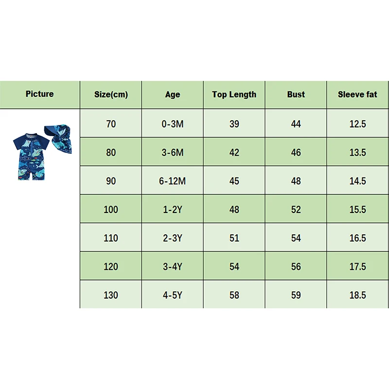 0-5years Kids Boys Rash Guard Swimsuit Playsuits Shark Print Zipper Short Sleeve Sun Protection Bathing Suit with Swim Cap