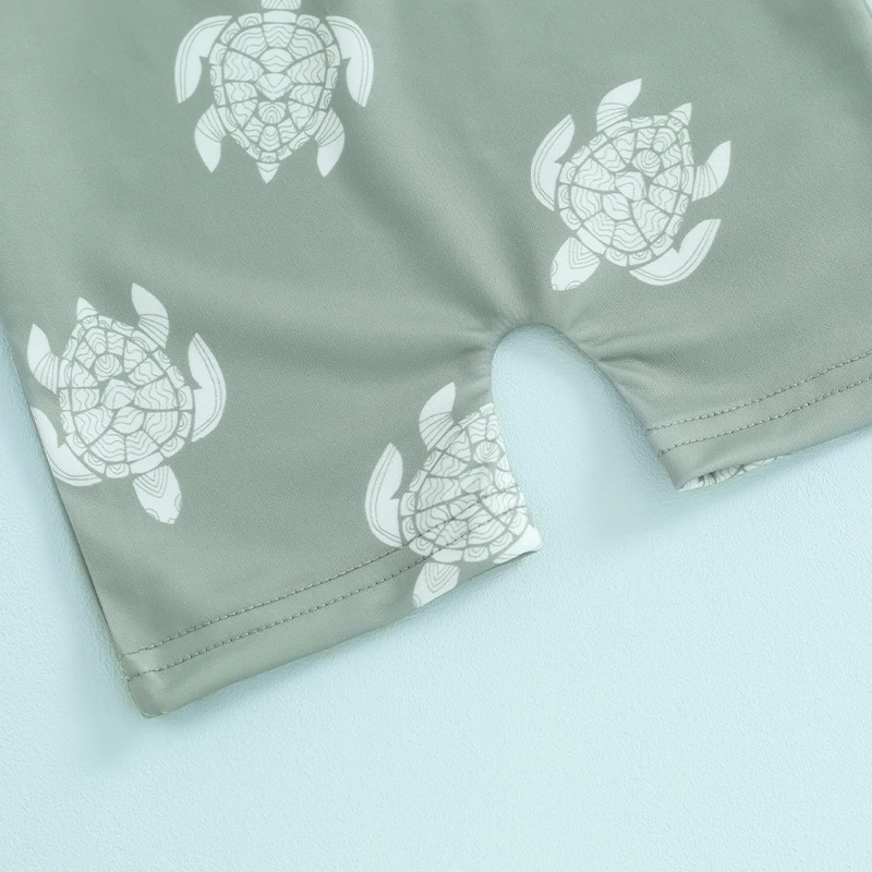 Tregren Toddler Boys Rash Guard Swimsuit Long Sleeve Turtle/Dinosaur Print Infant Bathing Suit Swimwear with Swim Caps Beachwear