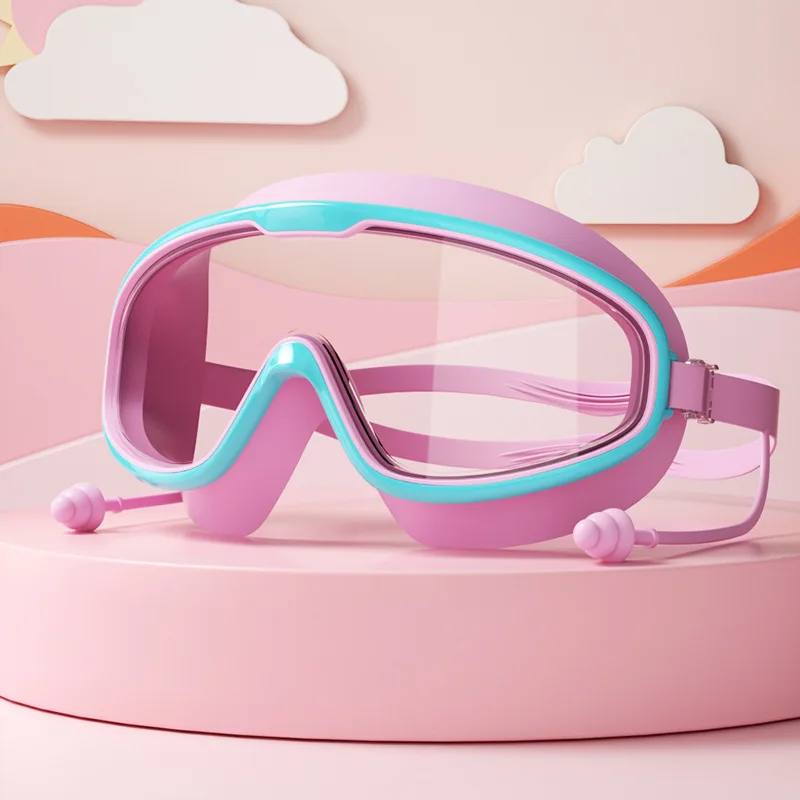 Kids Swimming Goggles Big Frame HD View Anti-fog Waterproof Children's Swim Goggles Boys and Girls Multi-color to Choose