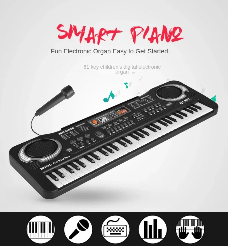 37/61 Keys Children Electronic Keyboard Piano with Microphone Beginner Musical Instrument Organ Educational Toys Gift for Kids 37/61 Keys Children Electronic Keyboard Piano with Microphone Beginner Musical Instrument Organ Educational Toys Gift for Kids