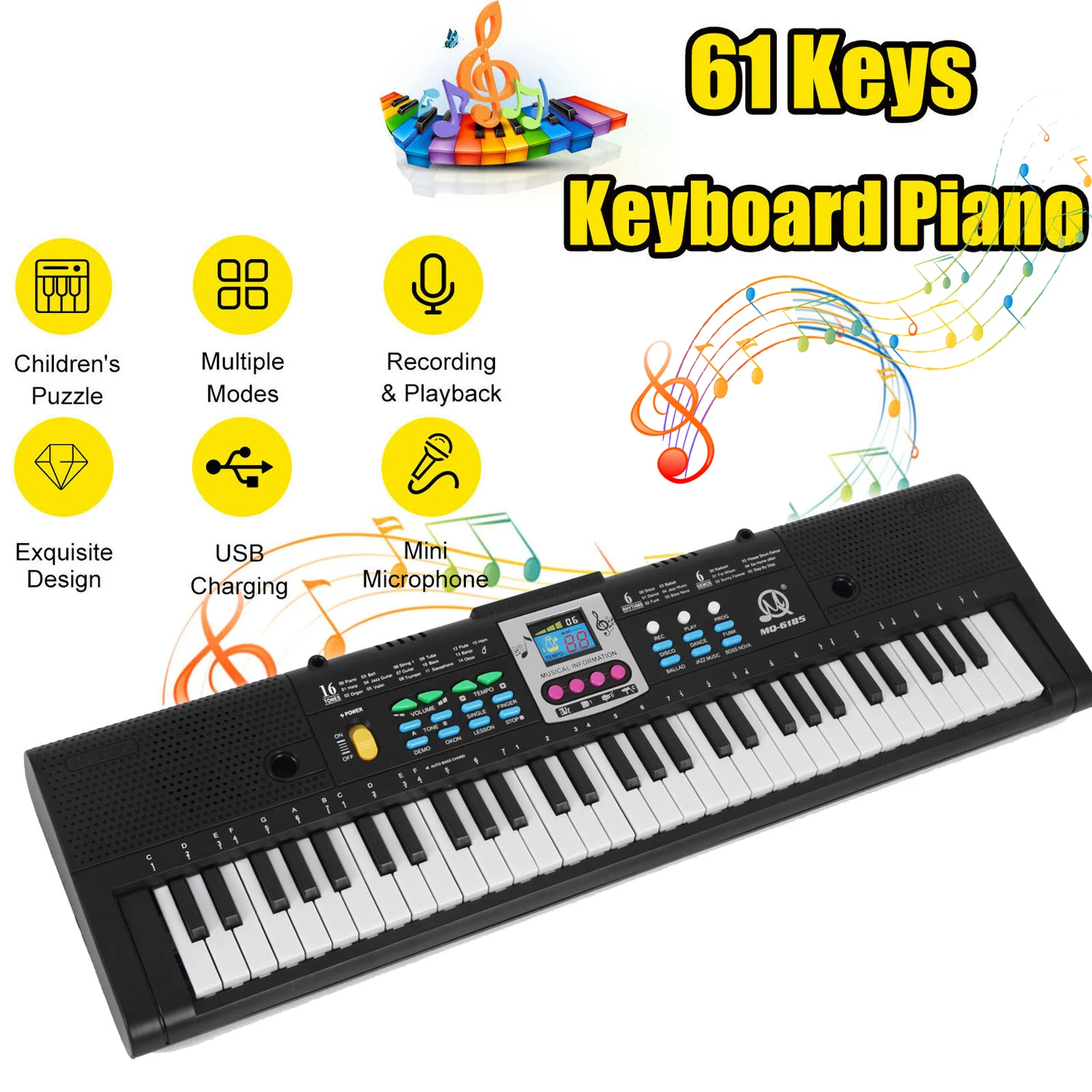 61 Keys Digital Electronic Keyboard Kids Multifunctional Electric Piano for Piano Student with Microphone Musical Instrument