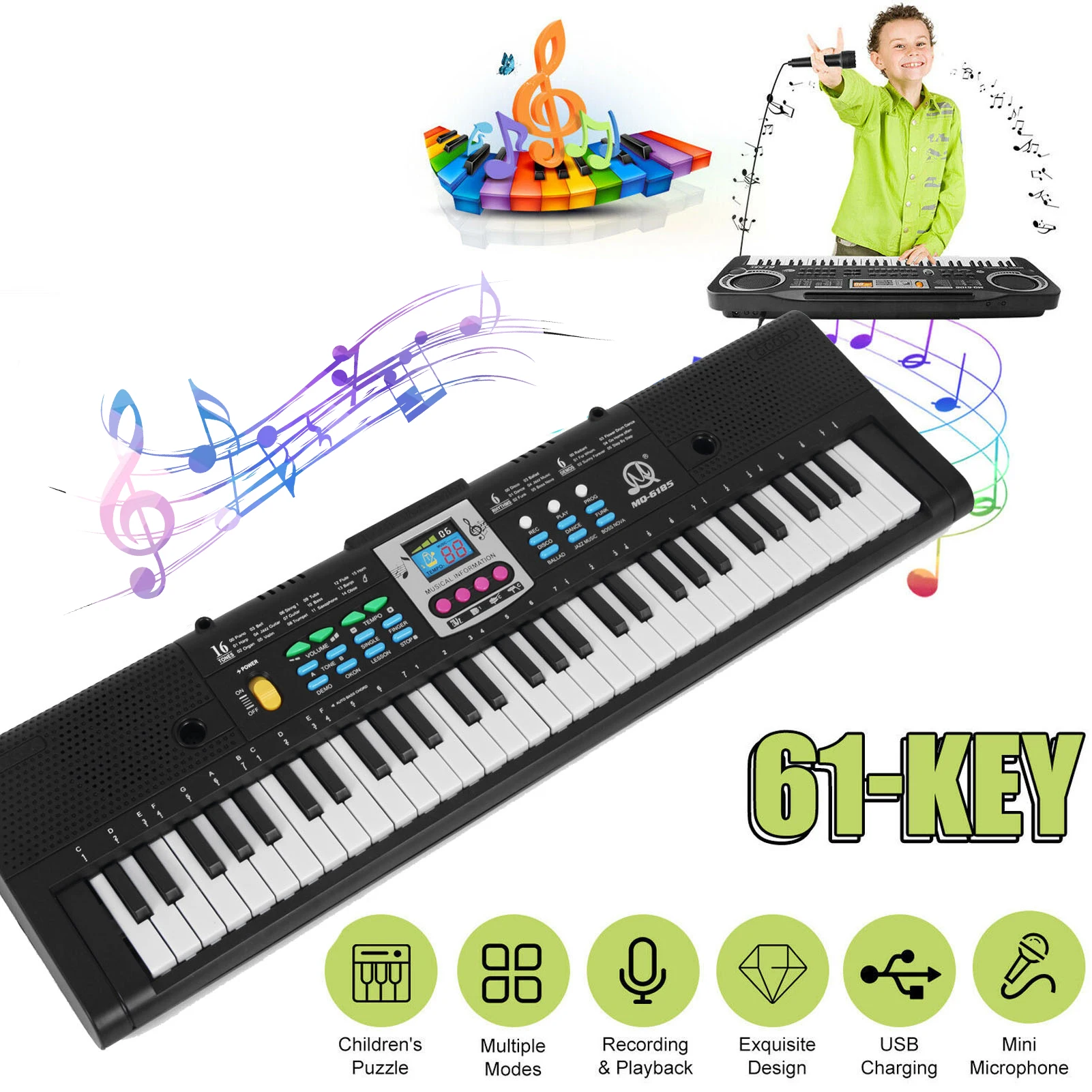 61 Keys Digital Electronic Keyboard Kids Multifunctional Electric Piano for Piano Student with Microphone Musical Instrument