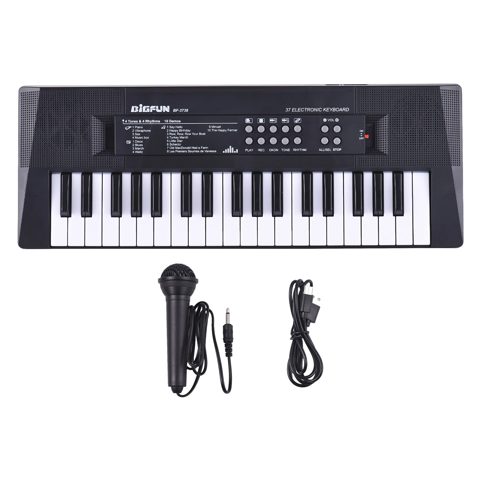 37 Key Electronic Keyboard Piano 4 Tones 4 Rhythms 10 Demos 5 Percussions Single Speaker Musical Instrument with Microphone Dual