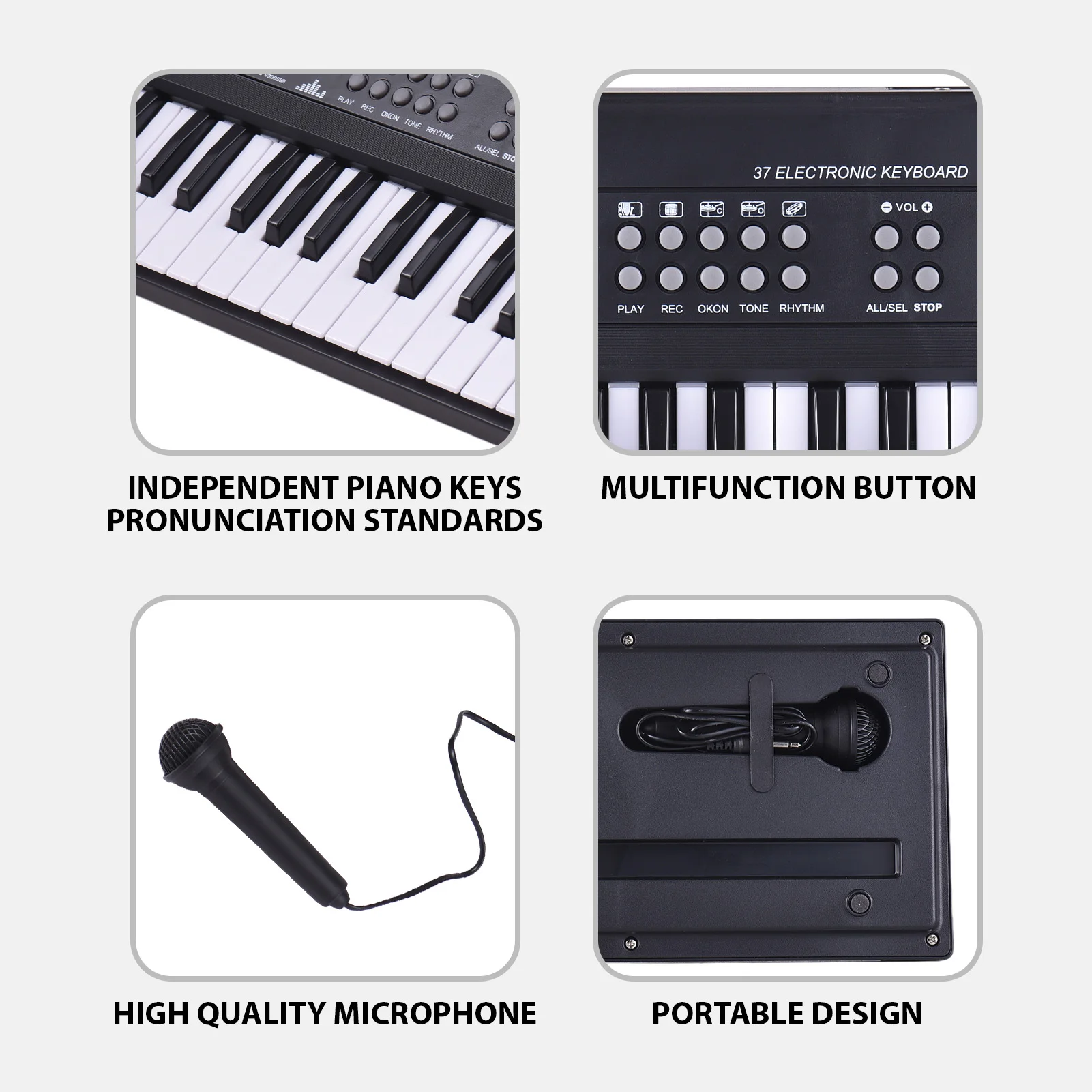 37 Key Electronic Keyboard Piano 4 Tones 4 Rhythms 10 Demos 5 Percussions Single Speaker Musical Instrument with Microphone Dual