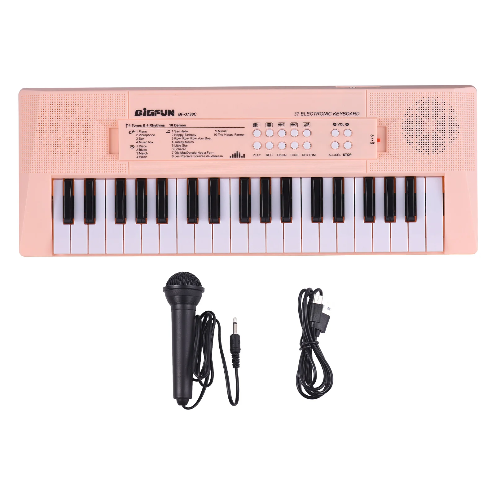 37 Key Electronic Keyboard Piano 4 Tones 4 Rhythms 10 Demos 5 Percussions Single Speaker Musical Instrument with Microphone Dual