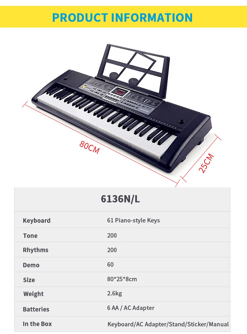 Professional children 61 Keys  Piano Musical Keyboard Synthesizer Digital Music Electronic Instrument Real Organ