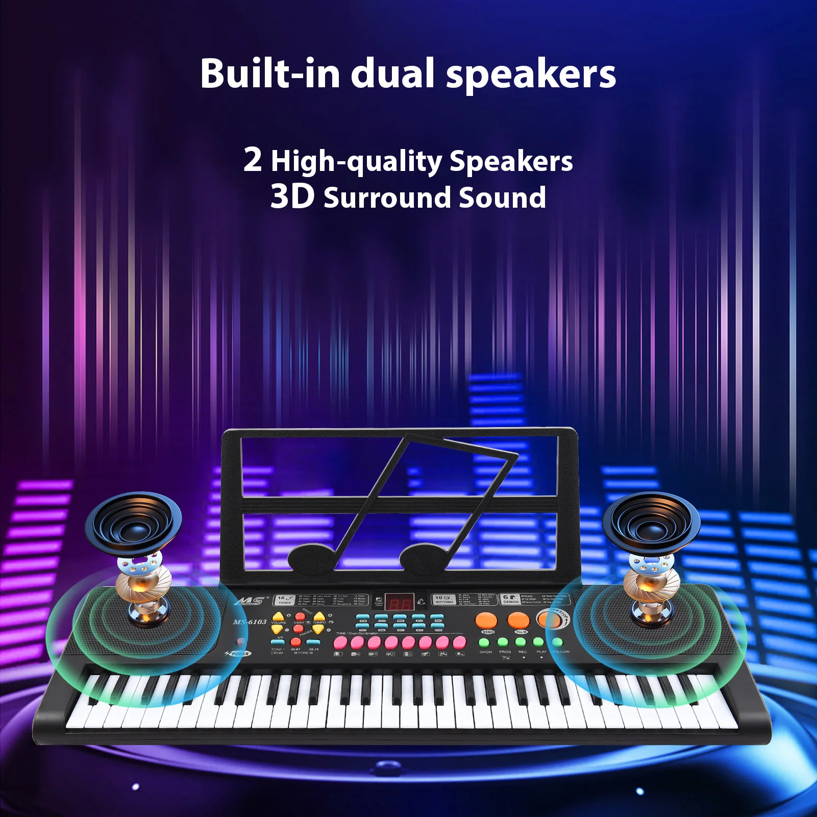 61 Key Electronic Keyboard Piano Dual Speaker 16 Tones 10 Rhythms 6 Demo Musical Instrument with Microphone and Music Score