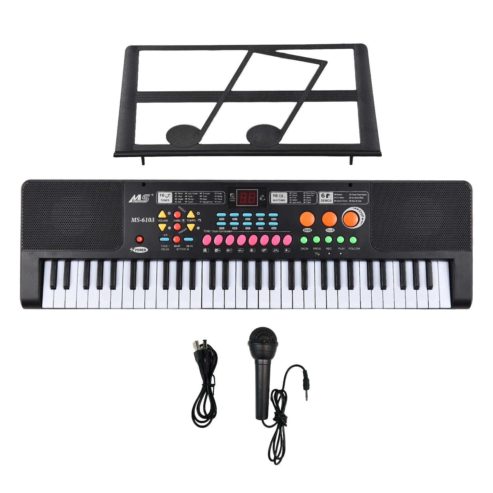61 Key Electronic Keyboard Piano Dual Speaker 16 Tones 10 Rhythms 6 Demo Musical Instrument with Microphone and Music Score