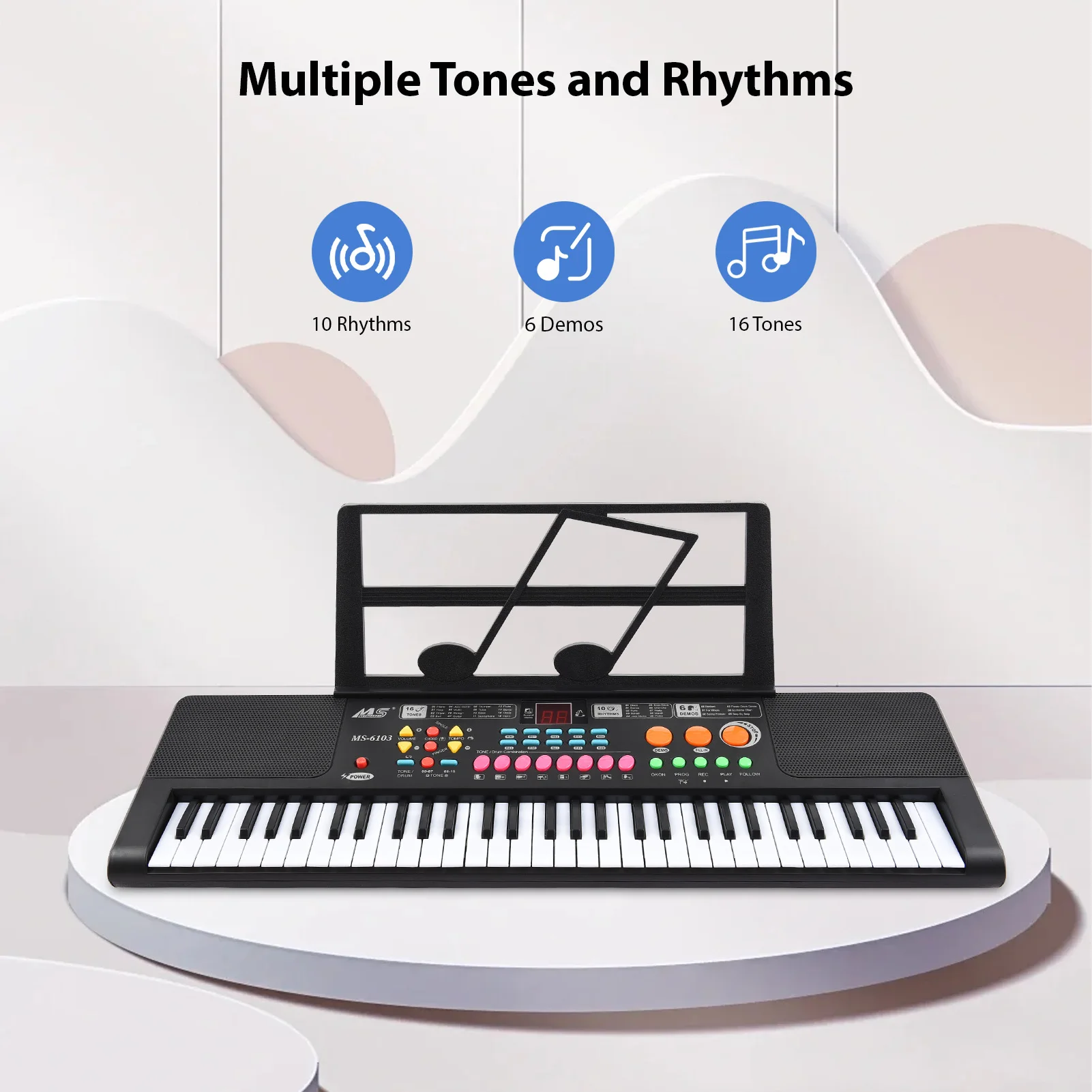 61 Key Electronic Keyboard Piano Dual Speaker 16 Tones 10 Rhythms 6 Demo Musical Instrument with Microphone and Music Score