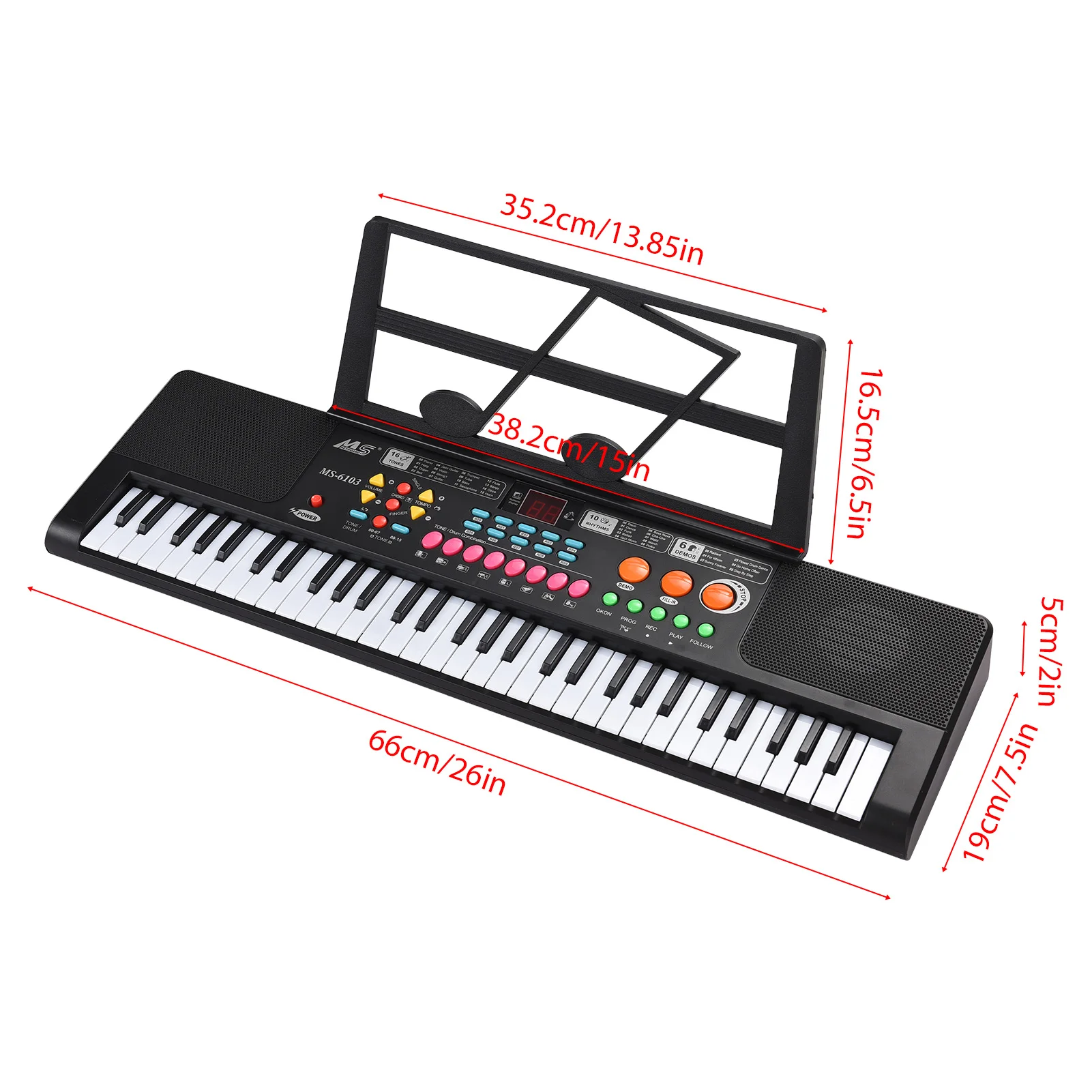 61 Key Electronic Keyboard Piano Dual Speaker 16 Tones 10 Rhythms 6 Demo Musical Instrument with Microphone and Music Score