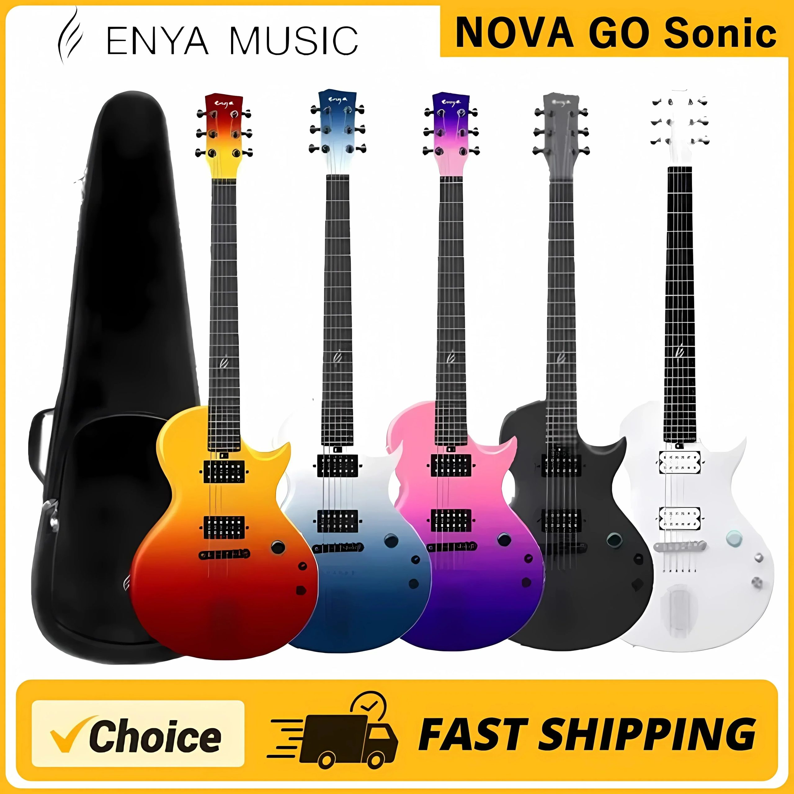 ENYA Nova Go Sonic Carbon Fiber Electric Guitar with Bag for Beginner Adults