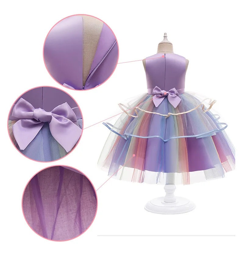 Girl Unicorn Dress Children Party Birthday Princess Costume Sleeveless Trailing Wedding Christmas Outfit Kids Girl Clothing