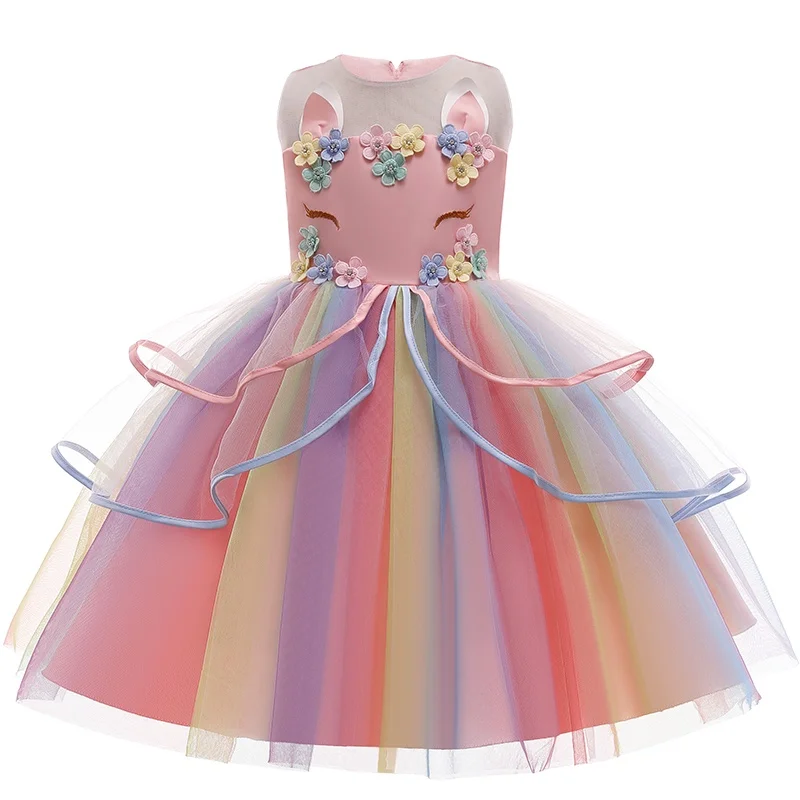 Girl Unicorn Dress Children Party Birthday Princess Costume Sleeveless Trailing Wedding Christmas Outfit Kids Girl Clothing