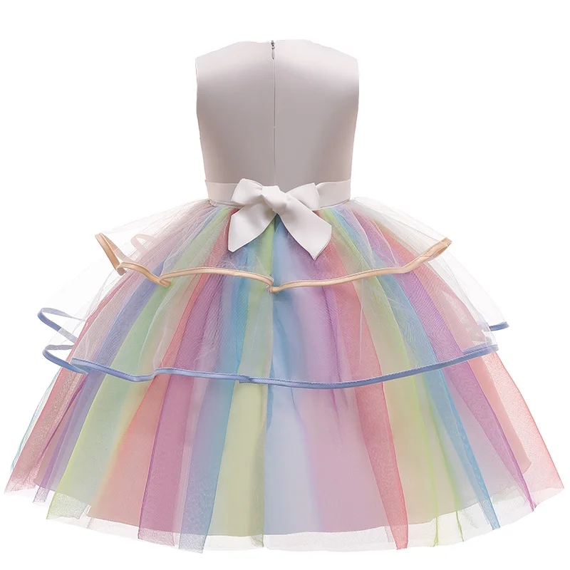 Girl Unicorn Dress Children Party Birthday Princess Costume Sleeveless Trailing Wedding Christmas Outfit Kids Girl Clothing