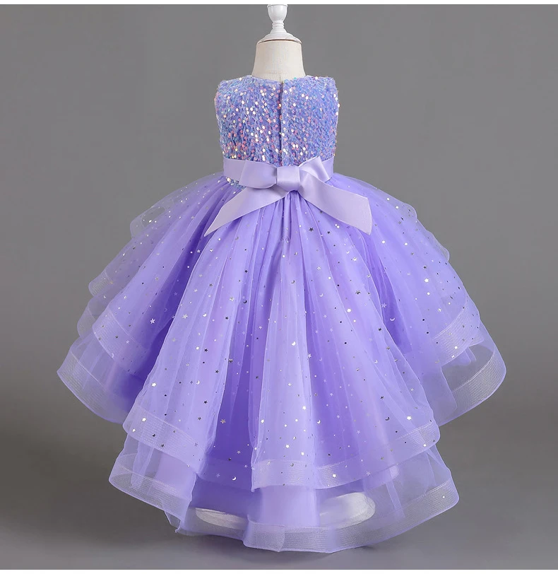 A88 Children Mesh Gown Girls Sleeveless Dress Pink Wedding Evening Party Princess Dresses For Kids Girl
