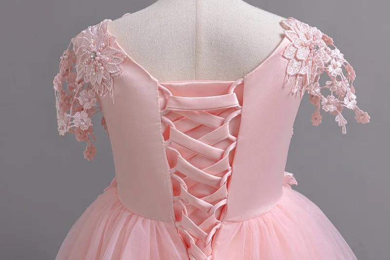 2024 New Elegant Girl Wedding Dress Embroidered Mesh Princess Dress 4-12 Year Old Girl Graduation Party Prom Evening Dress
