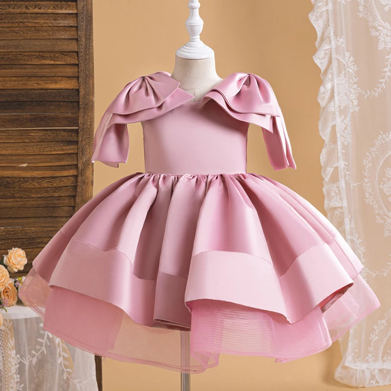 Girls Vintage Barbie Tutu Princess Dresses Elegant Girls Bow Birthday Party Dress Kids Ballet Formal Clothes Children New Wear