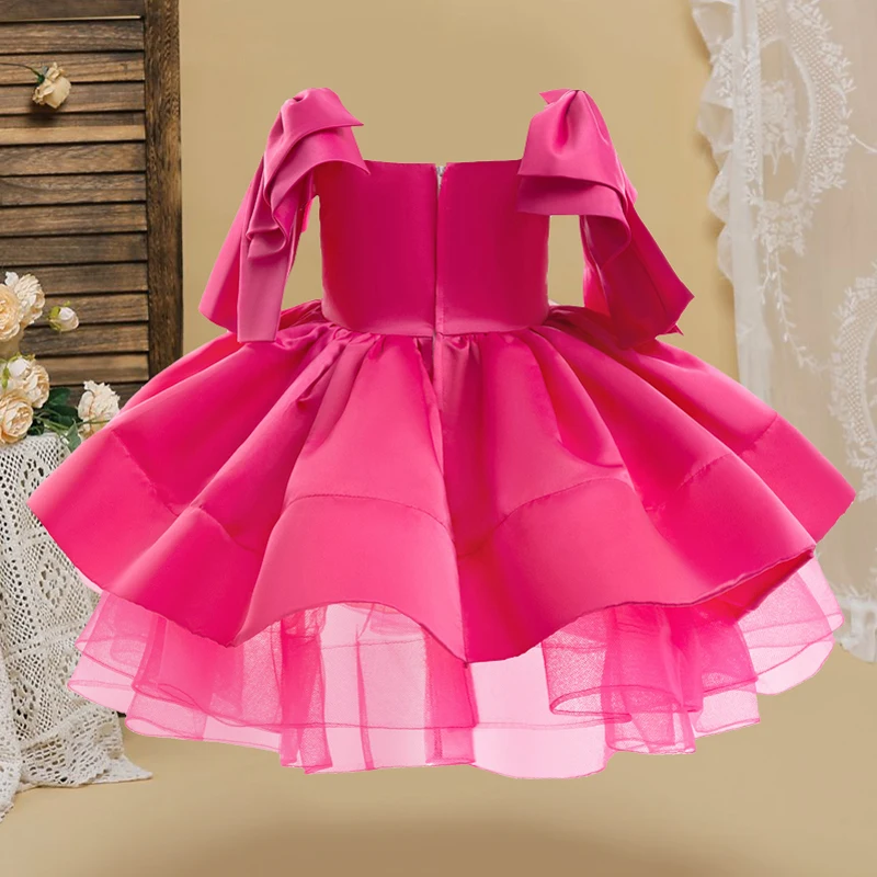 Girls Vintage Barbie Tutu Princess Dresses Elegant Girls Bow Birthday Party Dress Kids Ballet Formal Clothes Children New Wear