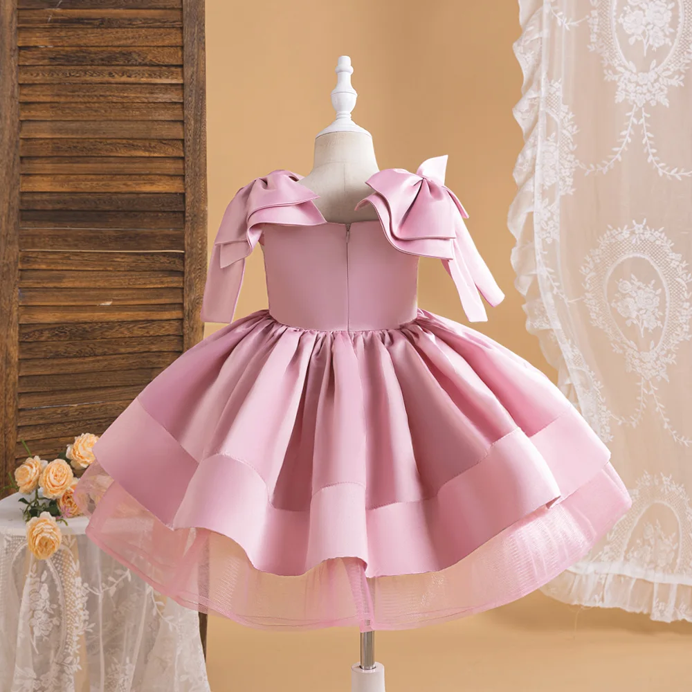 Girls Vintage Barbie Tutu Princess Dresses Elegant Girls Bow Birthday Party Dress Kids Ballet Formal Clothes Children New Wear