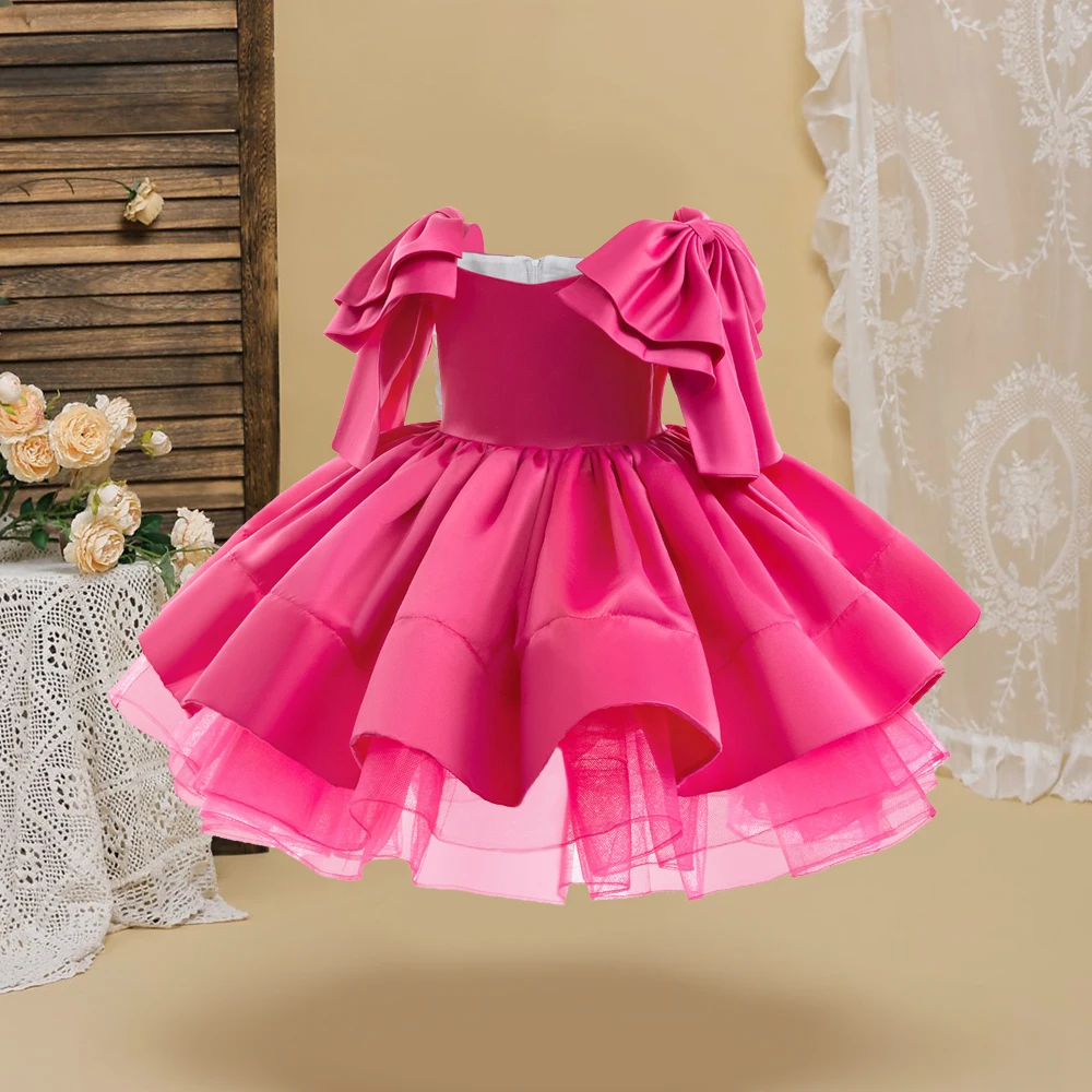 Girls Vintage Barbie Tutu Princess Dresses Elegant Girls Bow Birthday Party Dress Kids Ballet Formal Clothes Children New Wear