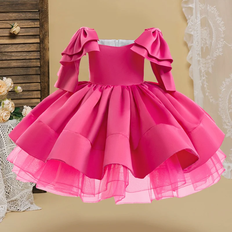 Girls Vintage Barbie Tutu Princess Dresses Elegant Girls Bow Birthday Party Dress Kids Ballet Formal Clothes Children New Wear