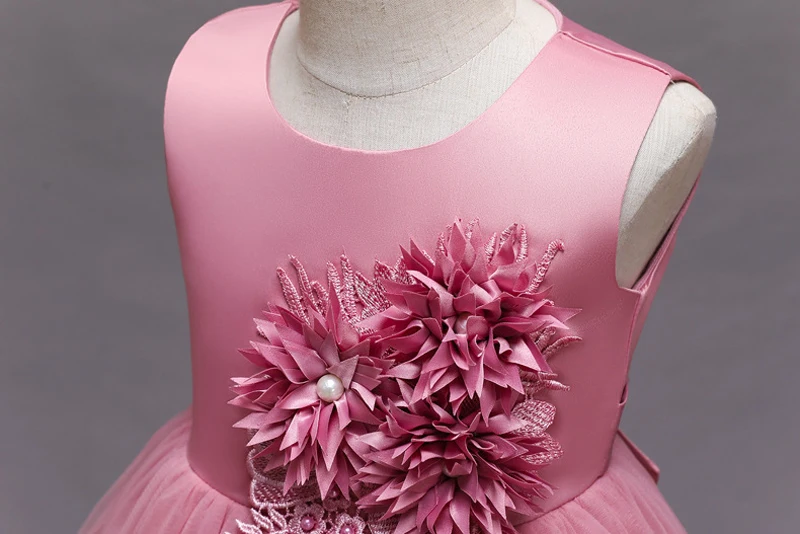 2023 Summer Girls Dress Lace Applique Flower Girl Party Dresses Children Costume 2-10 Years Kids Wedding Princess Birthday Dress