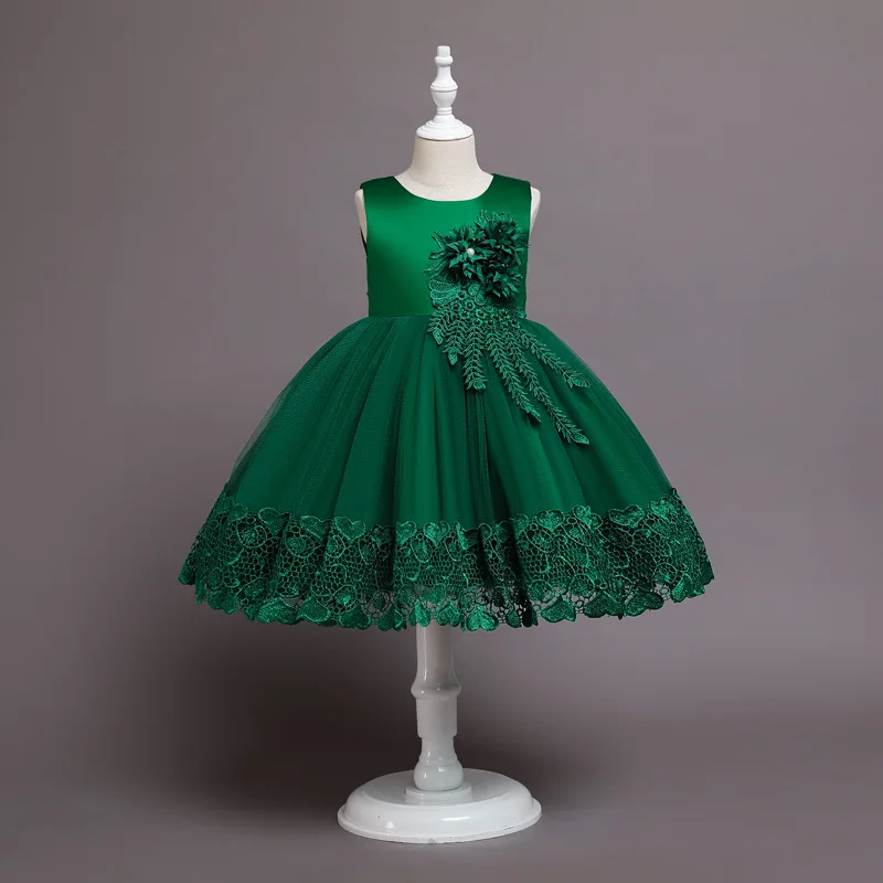 2023 Summer Girls Dress Lace Applique Flower Girl Party Dresses Children Costume 2-10 Years Kids Wedding Princess Birthday Dress