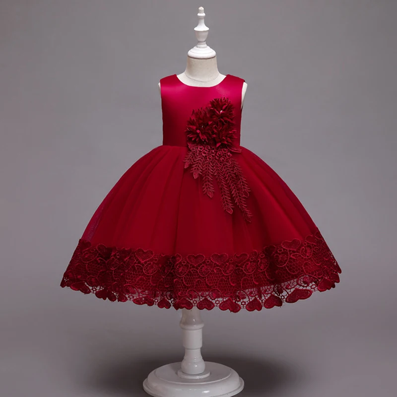 2023 Summer Girls Dress Lace Applique Flower Girl Party Dresses Children Costume 2-10 Years Kids Wedding Princess Birthday Dress
