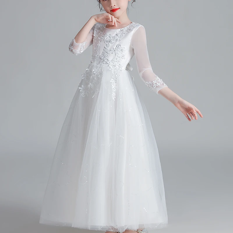 Kids Dresses For Girls Wedding Party Frock Flower Gown Princess Evening Summer Children's Mesh Sleeve Dress Kids Dresses For Girls Wedding Party Frock Flower Gown Princess Evening Summer Children's Mesh Sleeve Dress