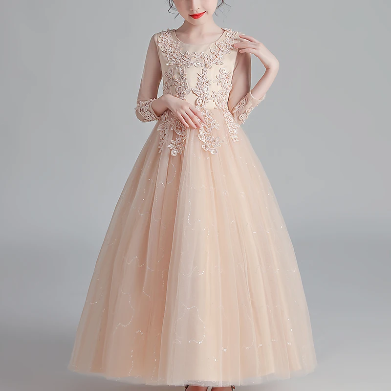 Kids Dresses For Girls Wedding Party Frock Flower Gown Princess Evening Summer Children's Mesh Sleeve Dress Kids Dresses For Girls Wedding Party Frock Flower Gown Princess Evening Summer Children's Mesh Sleeve Dress
