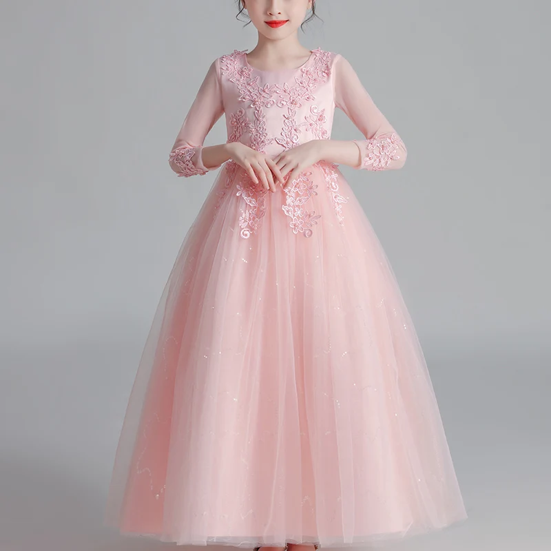 Kids Dresses For Girls Wedding Party Frock Flower Gown Princess Evening Summer Children's Mesh Sleeve Dress Kids Dresses For Girls Wedding Party Frock Flower Gown Princess Evening Summer Children's Mesh Sleeve Dress