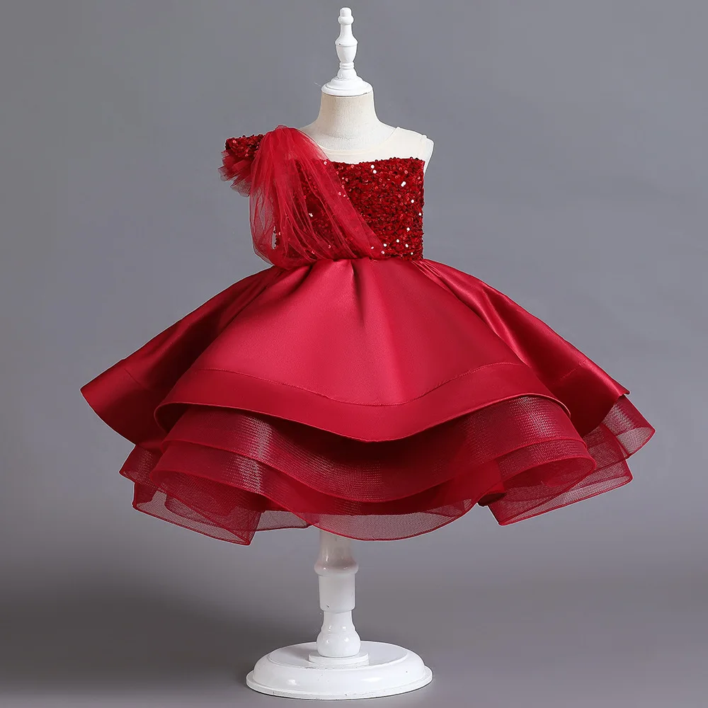 Black Girl Sequins Lace Party Dresses 1-10 Yrs Kids Bow Birthday Baby Clothe Formal Christmas Costume Red New Year Dress Vestido