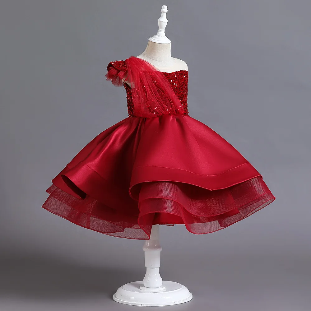 Black Girl Sequins Lace Party Dresses 1-10 Yrs Kids Bow Birthday Baby Clothe Formal Christmas Costume Red New Year Dress Vestido