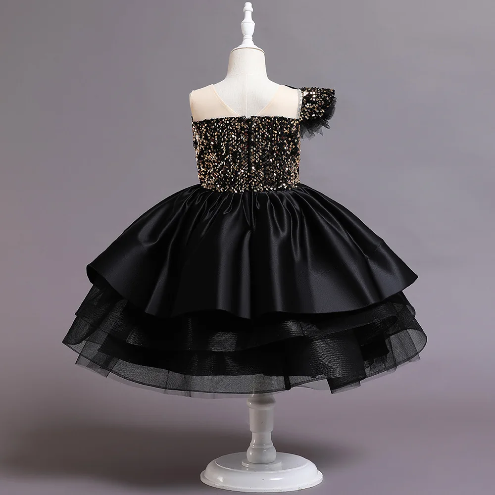 Black Girl Sequins Lace Party Dresses 1-10 Yrs Kids Bow Birthday Baby Clothe Formal Christmas Costume Red New Year Dress Vestido
