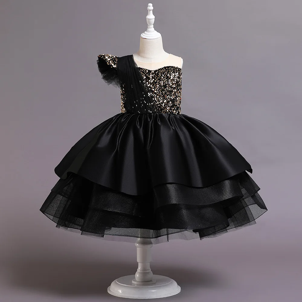 Black Girl Sequins Lace Party Dresses 1-10 Yrs Kids Bow Birthday Baby Clothe Formal Christmas Costume Red New Year Dress Vestido
