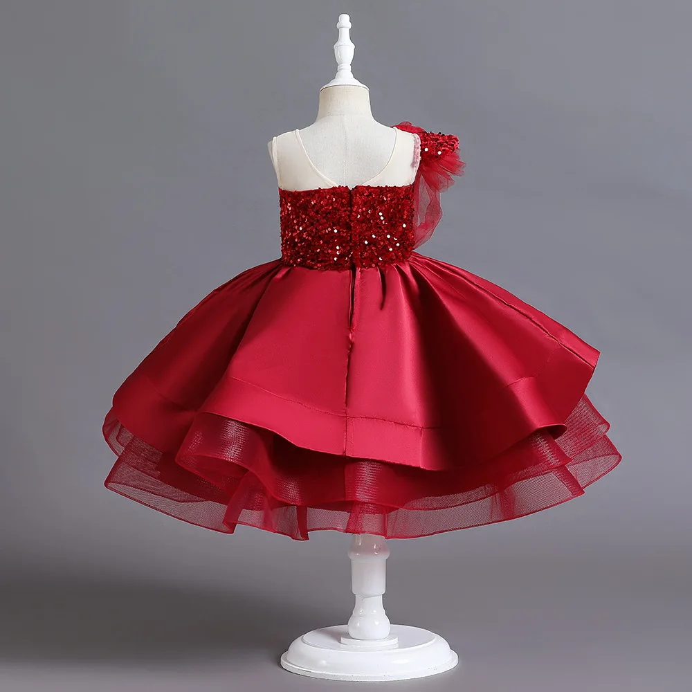 Black Girl Sequins Lace Party Dresses 1-10 Yrs Kids Bow Birthday Baby Clothe Formal Christmas Costume Red New Year Dress Vestido