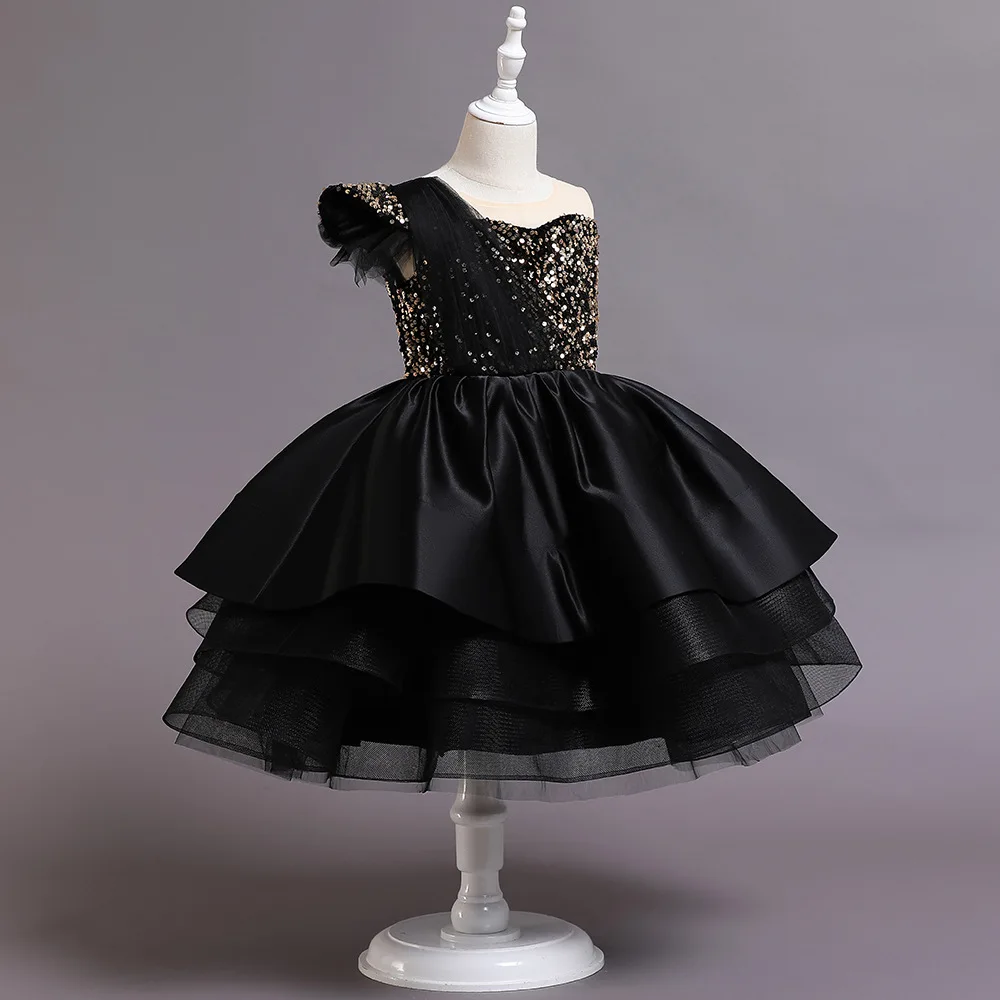 Black Girl Sequins Lace Party Dresses 1-10 Yrs Kids Bow Birthday Baby Clothe Formal Christmas Costume Red New Year Dress Vestido