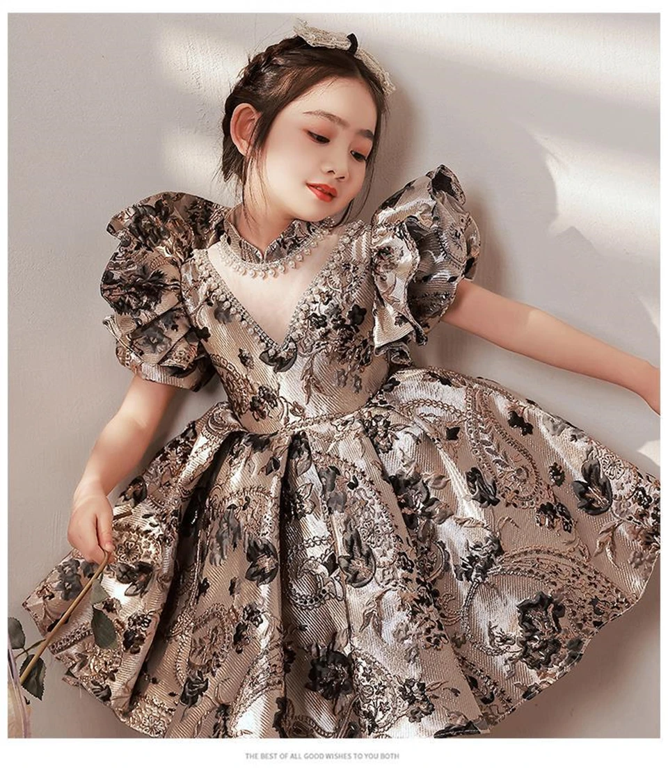 High-End Flower Girl Dresses Kids Turkish Ball Gowns Vintage Spanish Children Birthday Party Dress for Easter Eid Birthday Party