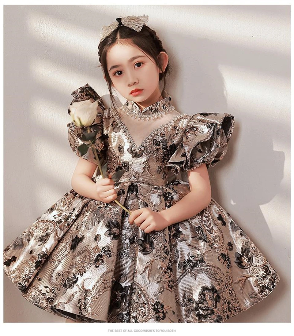 High-End Flower Girl Dresses Kids Turkish Ball Gowns Vintage Spanish Children Birthday Party Dress for Easter Eid Birthday Party