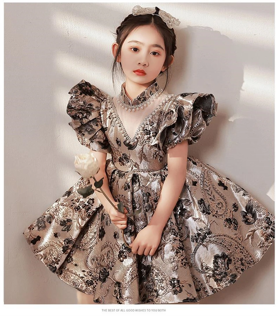 High-End Flower Girl Dresses Kids Turkish Ball Gowns Vintage Spanish Children Birthday Party Dress for Easter Eid Birthday Party