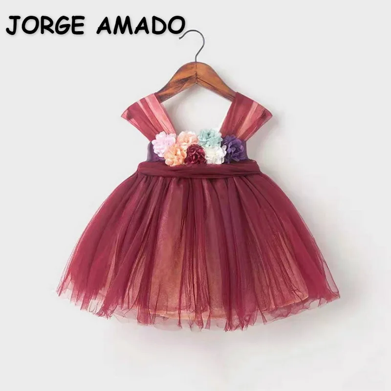 Girls Party Dresses Kids Birthday Dress Sleeveless Cake Princess Dress Children Clothes E0702