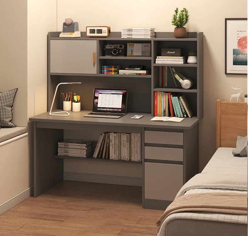 Modern Wooden Computer Desks Bookshelf Integrated Office Furniture Student Study Home Writing Desk Simple Desktop Gaming Table