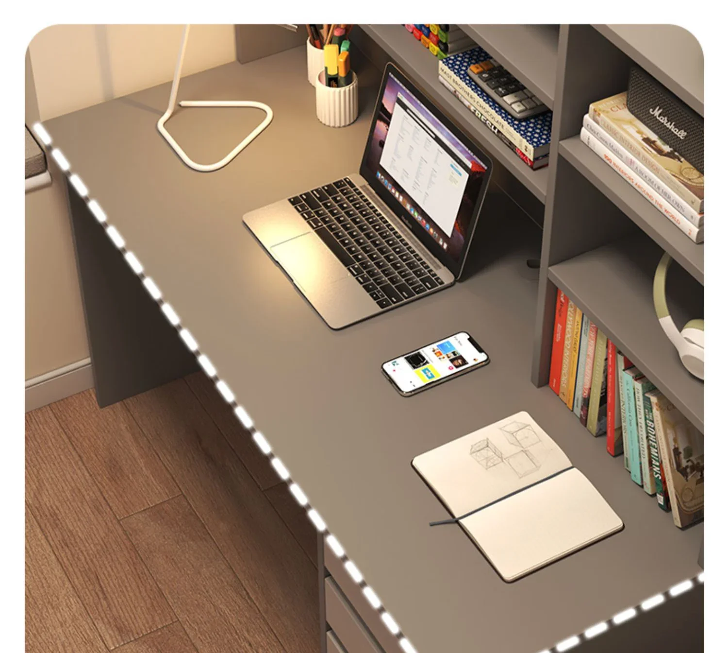 Modern Wooden Computer Desks Bookshelf Integrated Office Furniture Student Study Home Writing Desk Simple Desktop Gaming Table