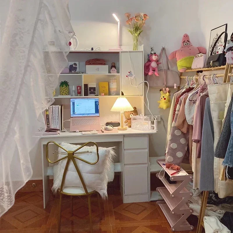 Modern Wooden Computer Desks Bookshelf Integrated Office Furniture Student Study Home Writing Desk Simple Desktop Gaming Table