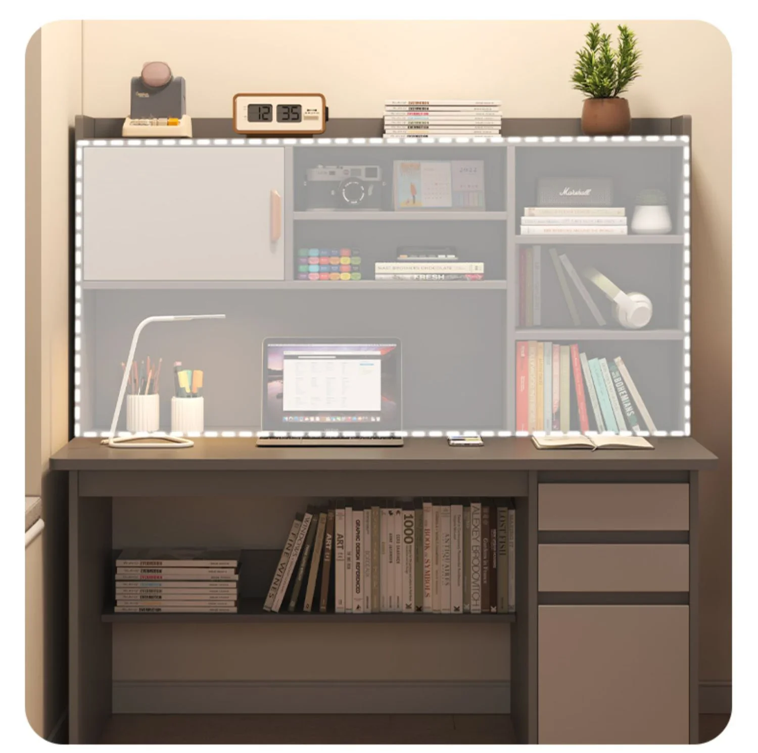 Modern Wooden Computer Desks Bookshelf Integrated Office Furniture Student Study Home Writing Desk Simple Desktop Gaming Table