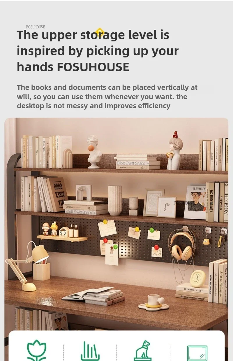 Modern Desktop Computer Desks Hole Board Desk Bookshelf Integrated Bedroom Simple Office Gaming Table Home Student Study Table C