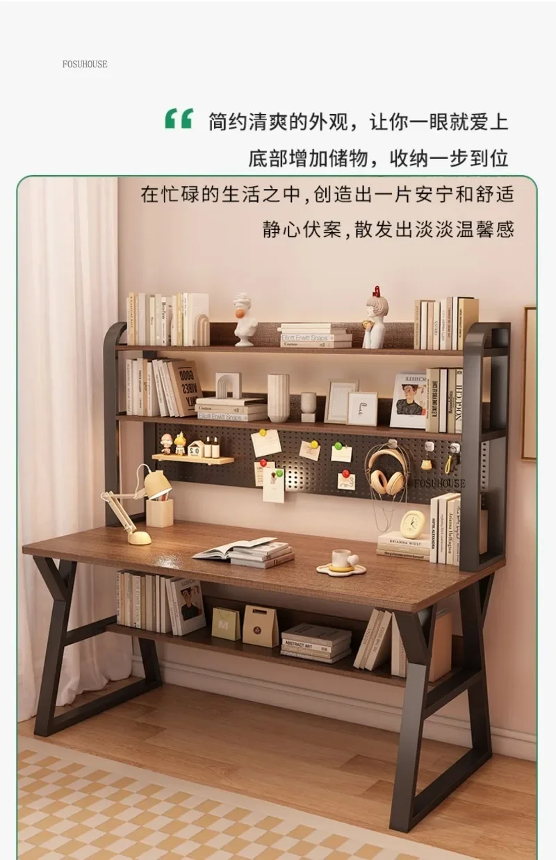 Modern Desktop Computer Desks Hole Board Desk Bookshelf Integrated Bedroom Simple Office Gaming Table Home Student Study Table C